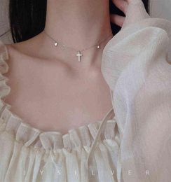 Personality 925 Sterling Silver Cute Cross Necklace Love Clavicle Chain Shiny Zircon Star Pendant Ladies Party Jewelry Gift Y120421446471