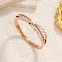 Bangle Stainless Steel Zircon Multi-layered Strips Bracelet For Woman High Quality Beautiful Jewellery Birthday Gift