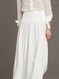 Skirts Women White Skirt Silk Temperament A-line Side Buttons 2024 Spring Summer Female Midi Jupe