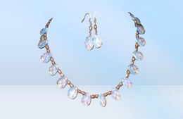 Pink pearl Sri Lanka Moonstone drops pendant necklace Earrings set4521288