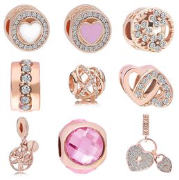 Free Shipping MOQ 20pcs rose gold Love Heart Lock Tree Hanging Bead Charms fit Original Bracelet Jewellery DIY J0235133969