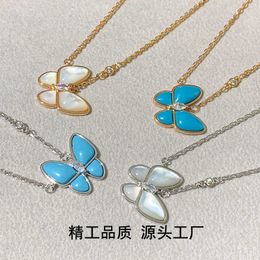 Designer Van V Gold Blue Butterfly Necklace White Fritillaria and Elegant Elegance Light Luxury Collar Chain Female