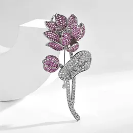Brooches Fashion Purple Rhinestone Lotus Brooch Pin For Women Luxury High Quality Jewelry Women's Wedding Party Accessories Corsage