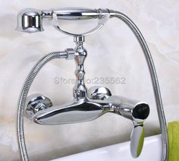 Chrome Wall Mounted Clawfoot Bathtub Faucet Telephone Style Handheld Showe lna1795663240