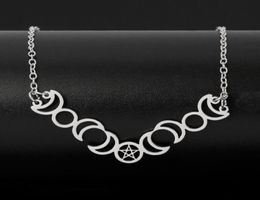 Stainless Steel Pentagram Chain Necklace Pentagram Sun Moon Pendant Necklaces Witchcraft Statement Jewellery gargantilla for Women1240167