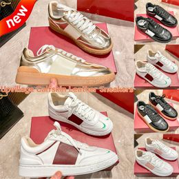 New low designer shoes Black White Band Pink laminated Gold Burgundy women luxury casual sneakers womens Upvillage Calfskin Leather trainers Classic shoe Party