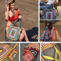 Retro Designer Beach Bag Tote Bags Straw Woven Bag Large Capacity Knitting Mesh Mens Womens Straw Bags Orange Black Apricot Vacation Shopping Soft Breathable