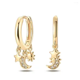 Dangle Earrings Classic 925 Sterling Silver Gold Sun Star And Moon Triple For Women's Appreciation Fashion Jewelry Accessories