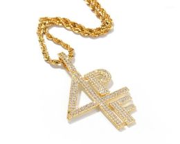 Pendant Necklaces 4PF Digital Letter Zrcon Necklace Cuban Link Chain Hip Hop Performance Rap DJ Necklace12437964