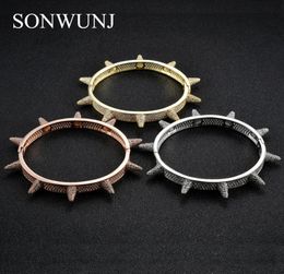 Hip Hop Iced Out Bling Openable Bangle For Women Men Jewelry Copper Cz Stone Punk Bracelet B013 MX1907279603062