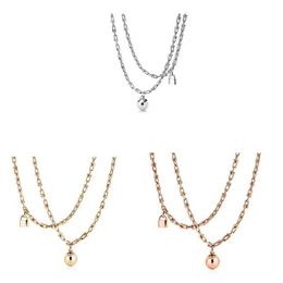 Pendant Necklaces T Family 925 Silver Double Layer Horseshoe Chain Round Ball Lock Sweater Star Same Style Necklace Small and Luxury Q240507