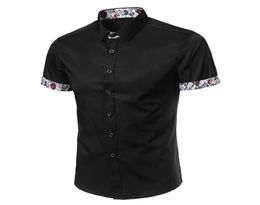 Men Shirt Designer Brand 2017 Male Short Sleeve Shirts Casual Slim Fit Black Dress Shirts Mens Hawaiian M4XL4699722