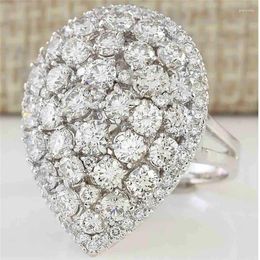 With Side Stones JUNXIN Pear Cut Full Crystal Big Rings For Women 925 Silver Filled White Zircon Engagement Wedding Ring Female Teardrop CZ