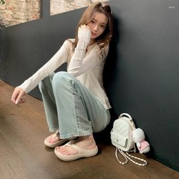 Slippers Korean Version Trend Brand Women's Summer Flip High Quality Leisure Soft Platform Luxury Lady Silver Flop 2024