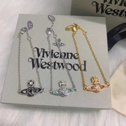 Designer Westwood New Enamel Coloured Five pointed Star Saturn Bracelet Womens Light Luxury Fashion High Edition