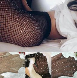 Socks & Hosiery Women's Sexy Fishnet Stockings Open Crotch Mesh Tights Shiny Rhine Nylons Black Erotic Lingerie Collant9297158