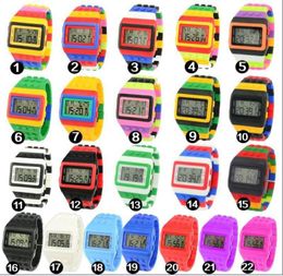 Whole 50pcslot SHHORS Digital Watch Candy Night Light Up Flash Flashing Waterproof Unisex Jelly Rainbow Alarm Watches WR0059303187