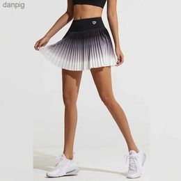 Skirts Women Summer Safe Tennis Skirts S-XXL Gym Running Pleated skirt Girls Gradient Sports Fitness High Waist Skorts With Pocket Y240508