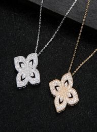 New Women Clover Necklaces Iced Out Pendants Link Chain Jewellery Gold Silver Fashion Cubic Zirconia Rhinestone Four Leaf Flower Pen7833047