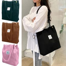Storage Bags Women Corduroy Shoulder Shopping Reusable Casual Outdoor Party Tote 2024 Female Bag Handbags With Button Eco Organiser