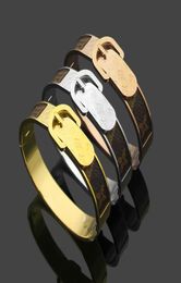 Europe America Fashion Style dy Women Titanium steel Engraved Belt Buckle Pasting Leather Bangle Bracelet 3 Color7727570
