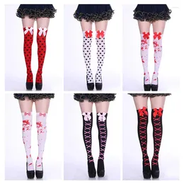 Women Socks Sexy Stockings Halloween Cotton Bow-knot Costume Goth Lolita Tights Over The Knee Thigh High