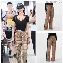 Top Level Buurberlyes Designer Pants for Women Men Classic Womens Side Black White Satin Patchwork Plaid Wide Leg Pants Casual Pants with Original Logo