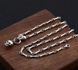 Chains FNJ 3mm Skull Pendant Necklace 925 Silver 50cm 5cm Original S925 Thai Women Men Bone Link Chain Punk Vintage4742458