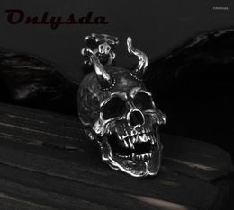 Pendant Necklaces Charms Pendent Dragon Skull With Shofar Necklace Men39s Fashion Biker Rock Punk Jewelry Antique Retro Chain G3067348