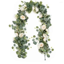 Decorative Flowers Artificial Rose Vine Garland With Eucalyptus Leaves Fake Flower Hanging Baskets Craft Plants For Wedding Party