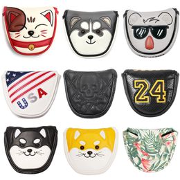 Embroidered Printed Design PU Leather and Strong Magnetic Closure Golf Club Headcover Mid Mallet Putter Covers