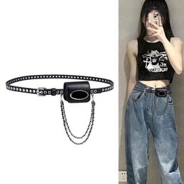Designer Triangle Dieseis Mini Luxury Pu Leather Waist Belt Black Belt Bag Fashion Geometry Triangle Dual Use Wallet Belt Set For Youthful Ladies And Girls