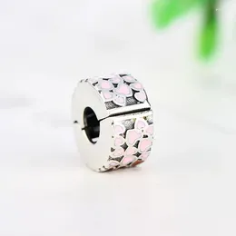 Loose Gemstones 925 Sterling Silver Pave Pink Enamel Heart Bead Stopper Clip Fit Original Pan Charm Bracelet Handmade Making Berloque 2024