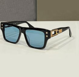 Vintage Square Pilot Sunglasses for Men Shiny BlackBlue Lens Sun Glasses Wrap Sunglasses UV Eyewear with Box5414588