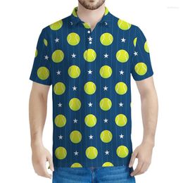 Men's Polos Tennis Ball Racket Graphic Polo Shirt Men 3d Printed T-shirt Tops Summer Oversized Short Sleeves Casual Button Tee Shirts