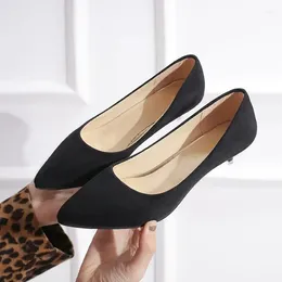 Casual Shoes 2024 Shallow Mouth Slim Heel Low With Pointed Black Professional Suede Single For Women