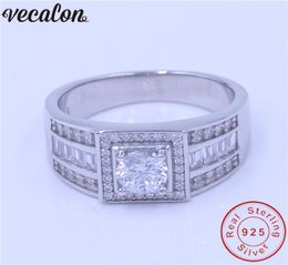 Vecalon Men Jewellery Genuine 100 Soild 925 Sterling Silver ring 1ct Diamonique cz Engagement wedding Band ring for men Father2245444