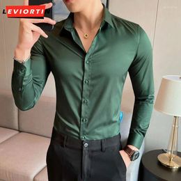 Men's Dress Shirts Spring And Autumn Men Long Sleeved Slim Fit Light Mature Style Fashion Trend Handsome Casual Solid Colour Business