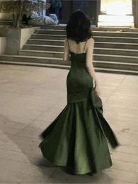 Casual Dresses French High-end Design Sling Backless Waist Slim-fit Bag Hip Pleated Bow Fishtail Long Dress Banquet Evening