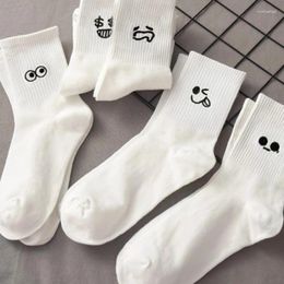 Women Socks Fashion Cool White Simple Cute Expressions Set Cartoon Lady Autumn Spring Female Girl Kawaii Sport Middle