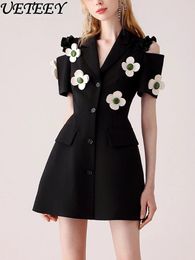 Party Dresses High-Grade Lightly Mature Elegant Dress For Women 2024 Summer Three-Dimensional Flowers Show Thin Black Suit