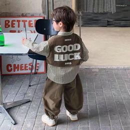 Clothing Sets Spring Autumn Boy Suit Striped Shirt Pants Set Kids Tracksuit Child Outfit Student Children's