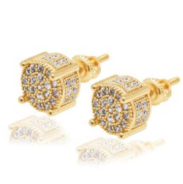 hip hop iced out ear studs for men bling diamond stud earrings gold silver copper zircon 18k gold plated jewelry6221742