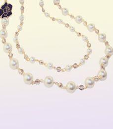 2020 European new exquisite wild camellia sweater chain highquality pearl crystal long necklace jewelry female trend highend nec6277192