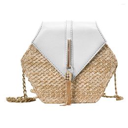 Bag Hex-shape Straw Pu Shoulder Handbags Ladies Top-handle Summer Beach Boho Bags