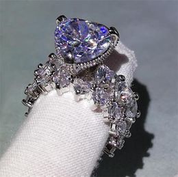 Size 510 Couple Rings Luxury Jewelry Hip Hop 925 Sterling Silver Large White 5A Cubic Zircon CZ Diamond Pear Cut Women Wedding Br6057309