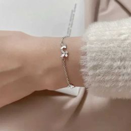 Bangle 925 Sterling Silver Diamond-Studded Butterfly Bracelet Womens Fashion Jewelry Temperament Flower Adjustable Bracelet