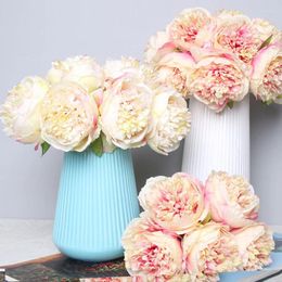 Decorative Flowers 5 Big Heads Peony Artificial Bouquet Fake Pink White Flower For Home Bride Wedding Decoration Marriage Decor