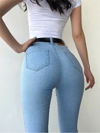 Women's Jeans American Solid Tight Stretch High Waist Women Sexy Slim Skinny Denim Ankle-length Pants Female Casual Jean Pencil Trousers