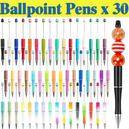 30Pcs Est Colour Creative Plastic Beaded Pen Ballpoint Printable Beadable DIY Gift For Student Office Supplies